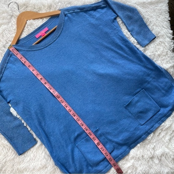 Lilly Pulitzer NWOT Cobo Sweater in Heathered Coastal Blue Sparkle Sleeve - Picture 7 of 7